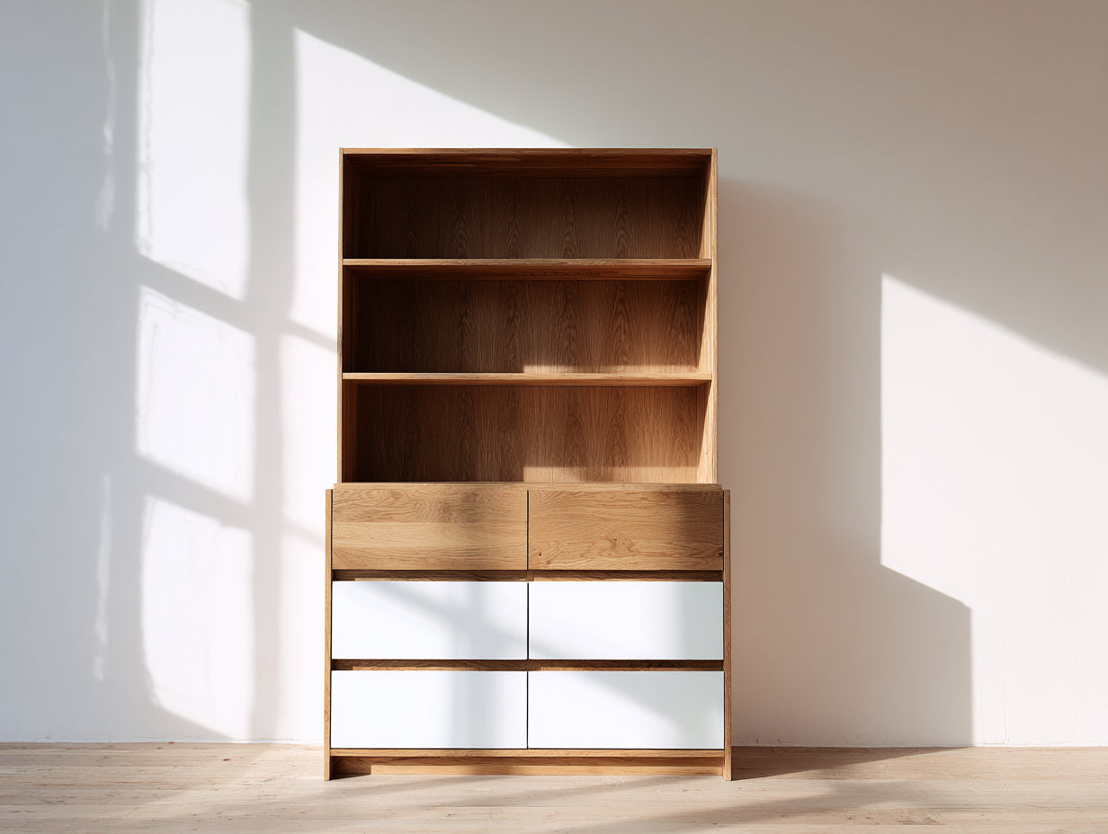 Librerie-legno ingegnerizzato-100x42x178 cm-bianco-rovere naturale-scandinavo moderno