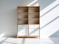 Librerie-legno ingegnerizzato-120x40x190 cm-bianco-legno chiaro-moderno minimalista soggiorno