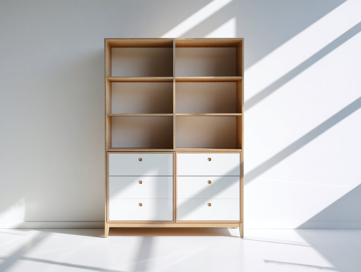 Librerie-legno ingegnerizzato-120x40x190 cm-bianco-legno chiaro-moderno minimalista soggiorno
