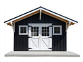 Casetta da giardino-Legno-360x240x255 cm-Nero-Bianco-Legno naturale-Stile rustico moderno