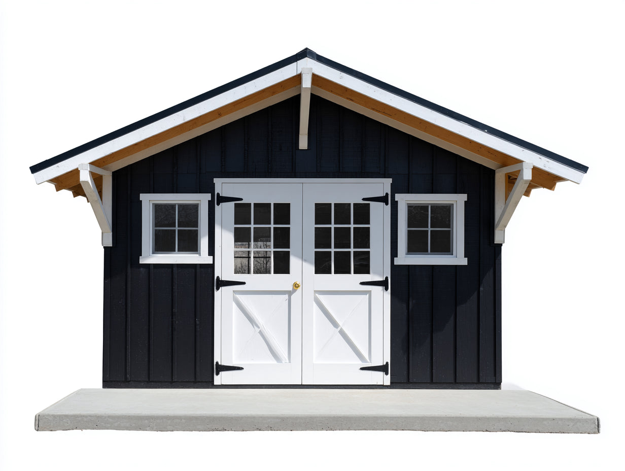 Casetta da giardino-Legno-360x240x255 cm-Nero-Bianco-Legno naturale-Stile rustico moderno