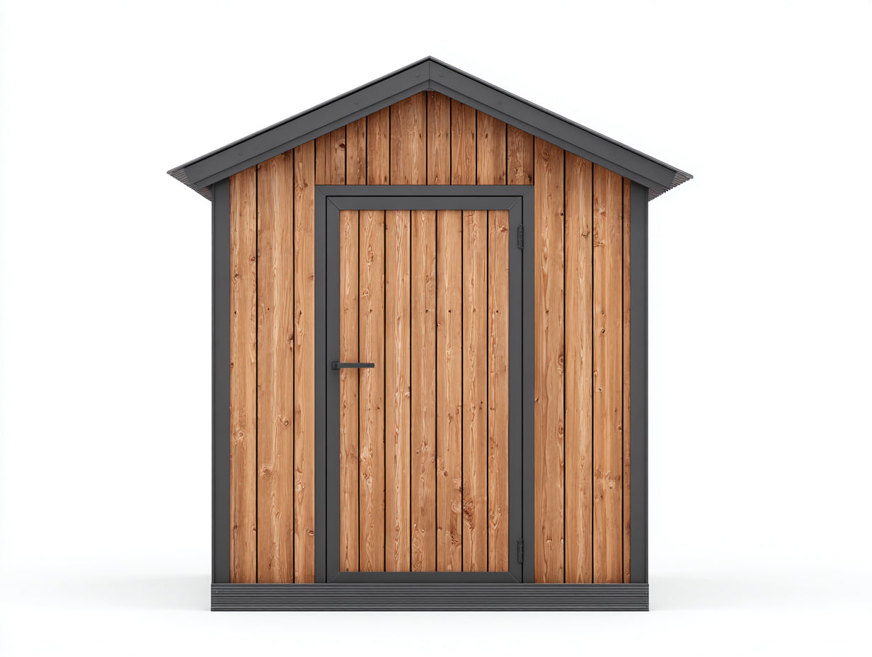 Casetta da giardino-Legno-220x160x210 cm-Nero-Legno naturale-Stile moderno essenziale