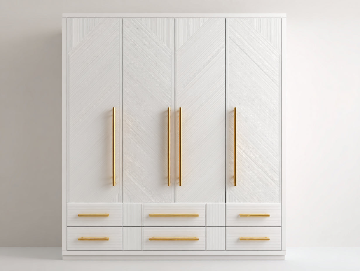 Armadio - MDF - 201x63x218 cm - Bianco-Oro - stile moderno elegante