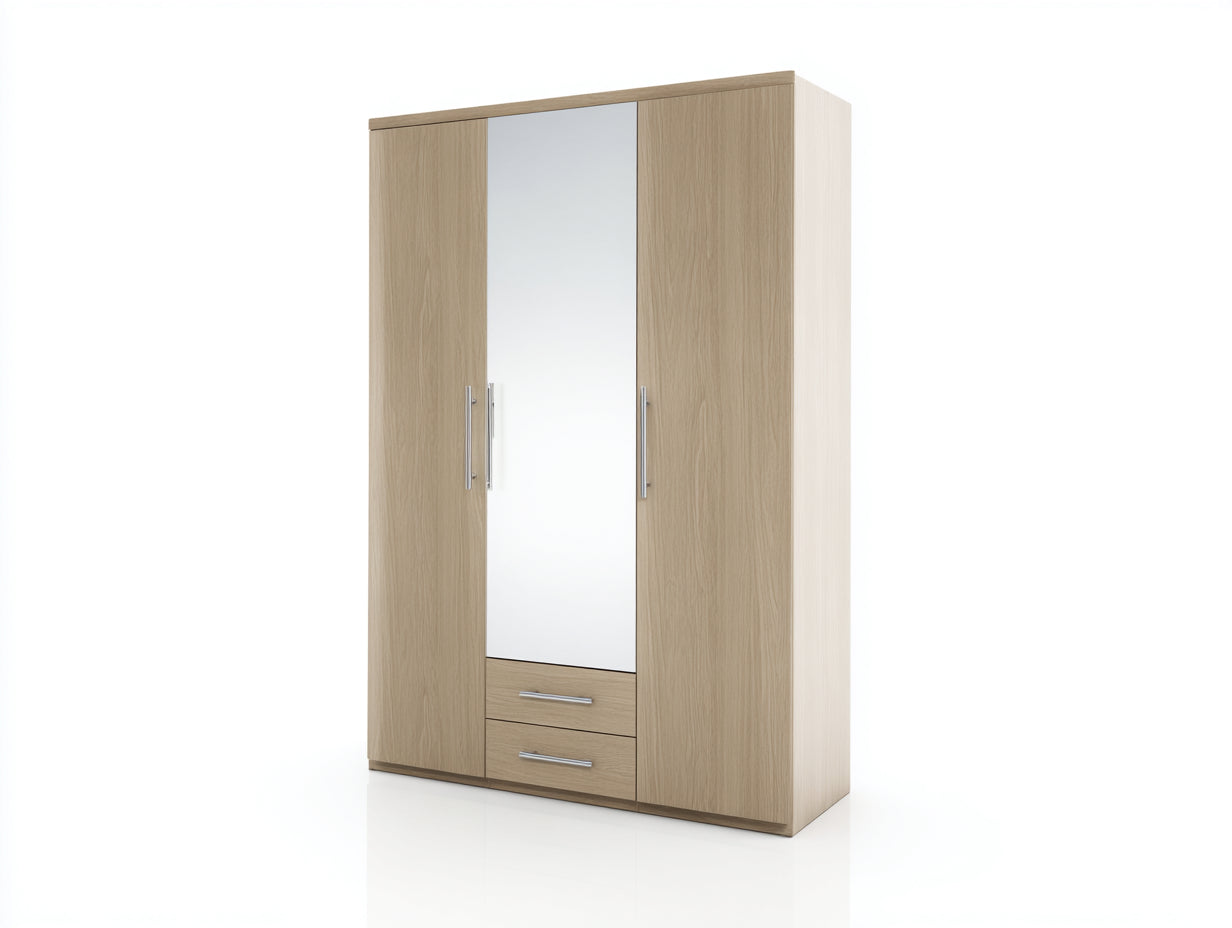 Armadio - MDF-Vetro specchiato - 150x60x205 cm - Rovere chiaro - stile moderno elegante