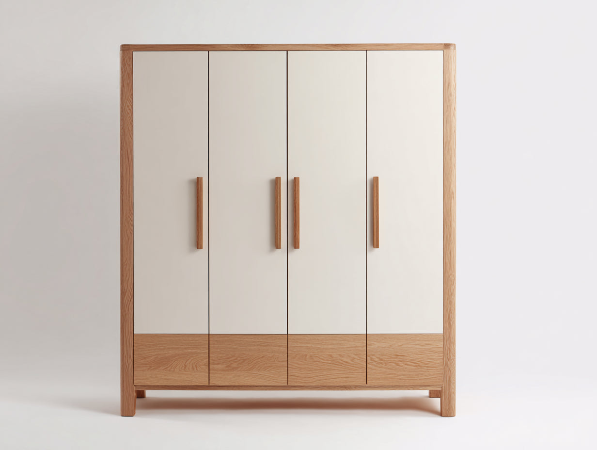 Armadio - MDF-Legno - 180x60x200 cm - Rovere chiaro-Avorio - stile moderno nordico