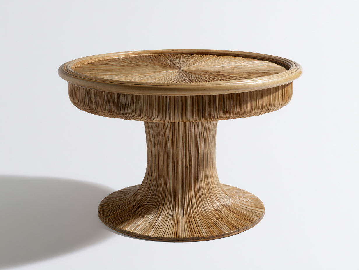 Tavolo da giardino-Legno intrecciato naturale-105x105x74 cm-marrone chiaro-stile organico contemporaneo
