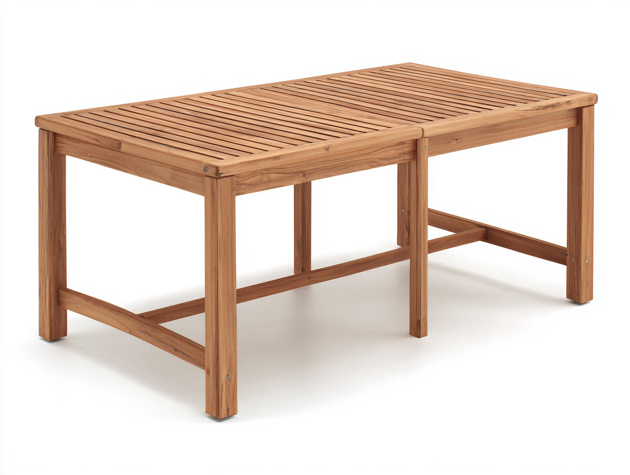Tavolo da giardino-Legno massello-150x80x75 cm-legno teak naturale-stile moderno lineare