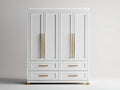 Armadio - MDF - 203x66x221 cm - Bianco-Oro - stile classico elegante moderno