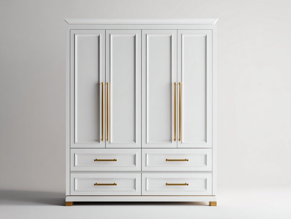 Armadio - MDF - 203x66x221 cm - Bianco-Oro - stile classico elegante moderno